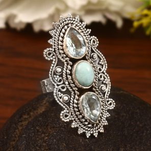 Blue Topaz & Larimar Size US 8 Sterling Silver 925 Ring (REXT86-65)