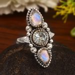 Rainbow Moonstone & Blue Topaz Size US 9 Sterling Silver 925 Ring (REXT86-41)