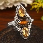 Tiger's Eye & Citrine Size US 11 Sterling Silver 925 Ring (REXT86-53)