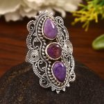 Charoite & Amethyst Size US 7 Sterling Silver 925 Ring (REXT86-68)