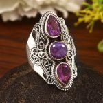 Charoite & Amethyst Size US 7 Sterling Silver 925 Ring (REXT86-66)