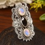 Black Onyx & Rainbow Moonstone Size US 6 Sterling Silver 925 Ring (REXT86-28)