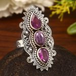 Charoite & Amethyst Size US 9 Sterling Silver 925 Ring (REXT86-71)