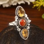 Sunstone & Citrine Size US 10 Sterling Silver 925 Ring (REXT86-46)