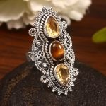 Tiger's Eye & Citrine Size US 11 Sterling Silver 925 Ring (REXT86-55)