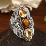 Tiger's Eye & Citrine Size US 8 Sterling Silver 925 Ring (REXT86-56)