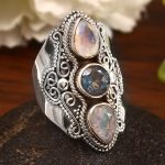 London Blue Topaz & Ethiopian Opal Size US 9 Sterling Silver 925 Ring (REXT86-86)