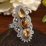 Tiger's Eye & Citrine Size US 7 Sterling Silver 925 Ring (REXT86-57)
