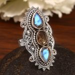 Labradorite & Smoky Quartz Size US 7 Sterling Silver 925 Ring (REXT86-34)