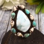 Larimar & Wild Horse Jasper & Mohave Turquoise Adjustable Sterling Silver 925 Cluster Ring (REXT40-259)