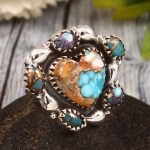 Spiny Oyster Turquoise & Pink Dahlia US 7 Sterling Silver 925 Cluster Ring (REXT40-245)