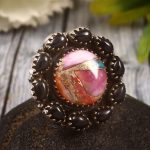 Pink Dahlia Turquoise & Black Onyx US 6 Sterling Silver 925 Cluster Ring (REXT40-230)