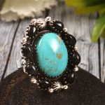 Kingman Turquoise & Black Onyx US 9 Sterling Silver 925 Cluster Ring (REXT40-233)