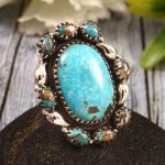 Kingman Turquoise & Spiny Oyster Turquoise US 7 Sterling Silver 925 Cluster Ring (REXT40-219)