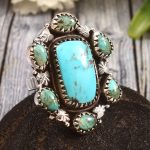 Kingman Turquoise US 7 Sterling Silver 925 Cluster Ring (REXT40-215)