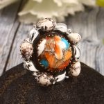 Spiny Oyster Turquoise & Wild Horse Jasper US 7 Sterling Silver 925 Cluster Ring (REXT40-240)