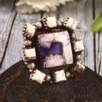 Purple Rose Dahlia Turquoise & Wild Horse Jasper US 10 Sterling Silver 925 Cluster Ring (REXT40-238)