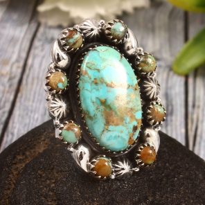 Kingman Turquoise US 9 Sterling Silver 925 Cluster Ring (REXT40-218)