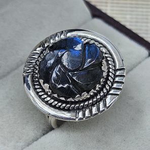 Flower Carved Labradorite 925 Silver Ring (RS38-17)