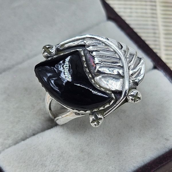 Black Onyx Tiger Tooth 925 Silver Ring (RS16-202) - Image 2