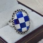 Blue Aurora & White Checkerboard Ring 925 Sterling Silver Ring (RS104-223)