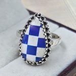 Blue Aurora & White Checkerboard Ring 925 Sterling Silver Ring (RS104-220)