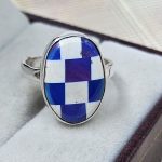 Blue Aurora & White Checkerboard Ring 925 Sterling Silver Ring (RS104-225)