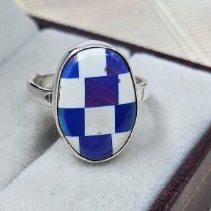Blue Aurora & White Checkerboard Ring 925 Sterling Silver Ring (RS104-225)