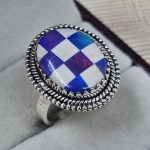Blue Aurora & White Checkerboard Ring 925 Sterling Silver Ring (RS104-221)