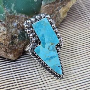 Lighting Bolt Mohave Turquoise 925 Sterling Silver Ring (RS5-9)