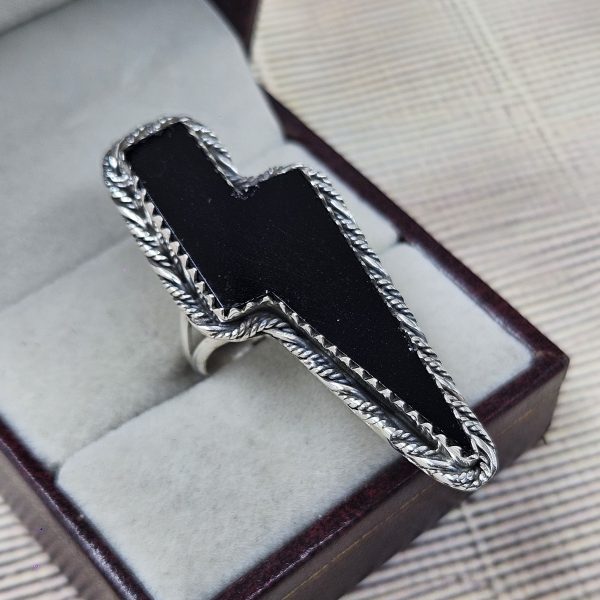 Lighting Bolt Black Onyx 925 Sterling Silver Ring (RS5-11) - Image 2