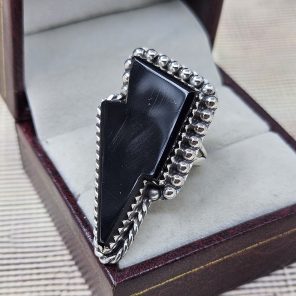 Lighting Bolt Black Onyx 925 Sterling Silver Ring (RS5-10)