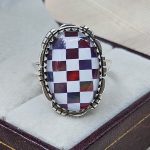 Aurora Opal & White Checkerboard 925 Sterling Silver Ring (RS104-235)