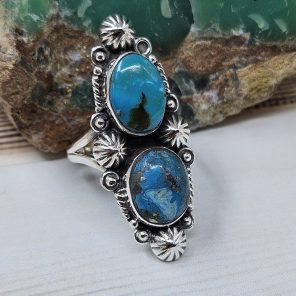 Kingman Turquoise Size US 9 925 Sterling Silver Ring (RS104-245)