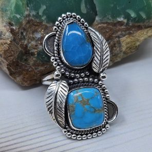 Kingman Turquoise Size US 8 925 Sterling Silver Ring (RS104-274)