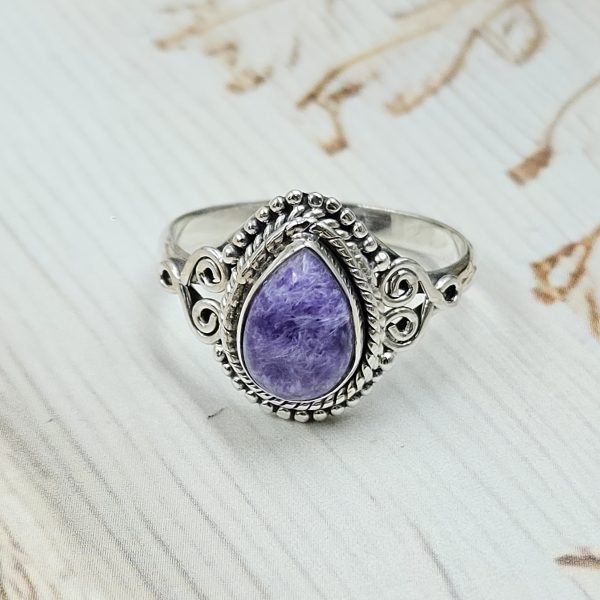 Dainty Charoite 925 Sterling Silver Ring (RS48-5)