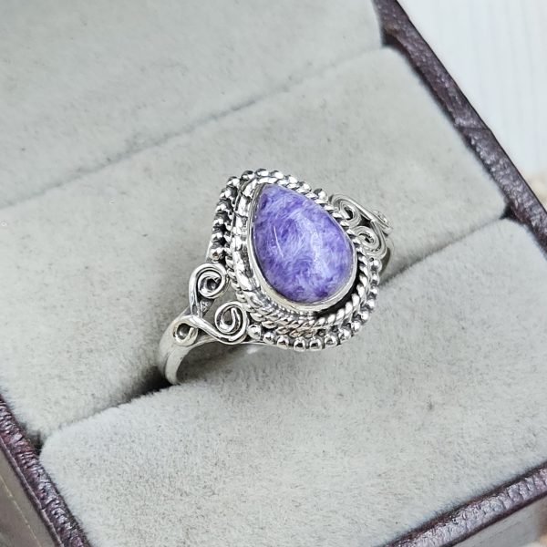 Dainty Charoite 925 Sterling Silver Ring (RS48-5) - Image 2