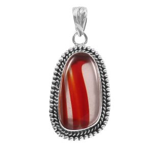 Red Botswana lace Agate 1.5" 925 Sterling Silver Pendant (RS61-434)