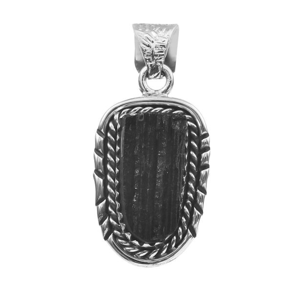 Raw Black Tourmaline 1.25â€³ 925 Sterling Silver Pendant (RS14-192)