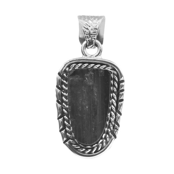 Raw Black Tourmaline 1.5â€³ 925 Sterling Silver Pendant (RS14-194)