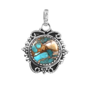 Spiny Oyster Turquoise 1.5â€³ 925 Sterling Silver Pendant (REXT27-208)