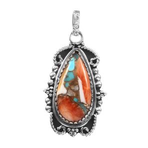 Spiny Oyster Turquoise 1.5â€³ 925 Sterling Silver Pendant (REXT27-193)