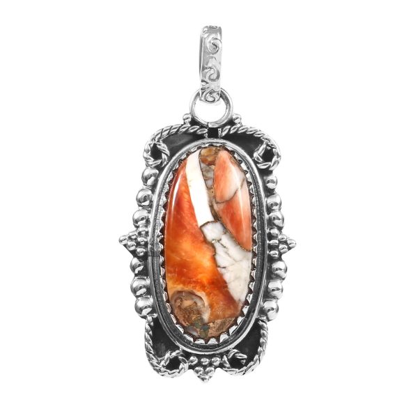 Spiny Oyster Turquoise 1.5â€³ 925 Sterling Silver Pendant (REXT27-194)