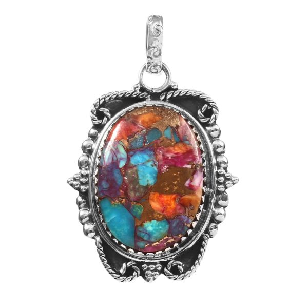 Pink Dahlia Turquoise 1.5â€³ 925 Sterling Silver Pendant (REXT27-183)