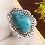 Kingman Turquoise Size US 10 925 Sterling Silver Ring 925 (RS17-410)