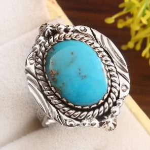 Kingman Turquoise Size US 10 925 Sterling Silver Ring 925 (RS17-454)