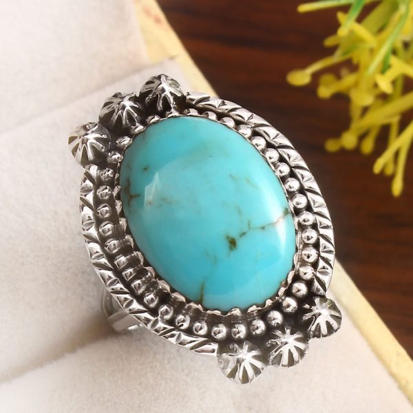 Kingman Turquoise Size US 8 925 Sterling Silver Ring 925 (RS17-424)