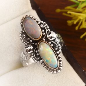 Australian Opal Size US 5 925 Sterling Silver Ring (REXT95-16)