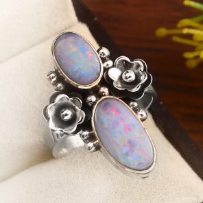 Australian Opal Size US 7 925 Sterling Silver Ring (REXT95-60)