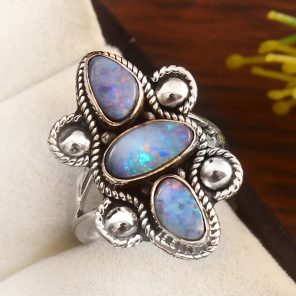 Australian Opal Size US 6 925 Sterling Silver Ring (REXT95-40)